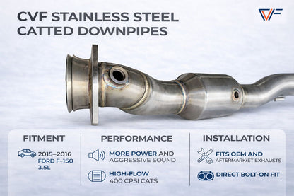 CVF Stainless Steel Catted Downpipes (2015-2016 Ford F-150 3.5L EcoBoost) CV Fabrication (CVF) 