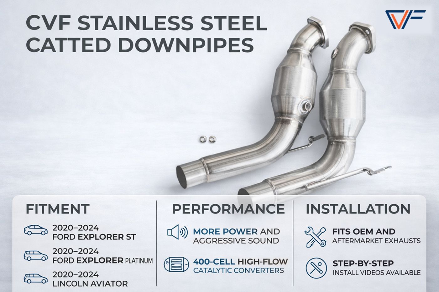 CVF Stainless Steel Catted Downpipes (2020-2024 3.0L Ford Explorer ST) CV Fabrication (CVF) 