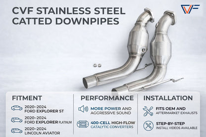 CVF Stainless Steel Catted Downpipes (2020-2024 3.0L Ford Explorer ST) CV Fabrication (CVF) 